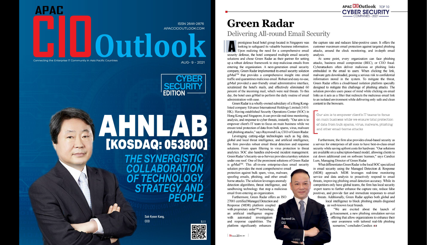 APAC CIO Outlook : Green Radar as Top 10 Cyber Security Companies- 2021